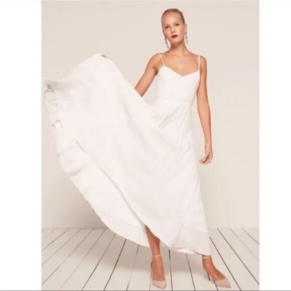 Reformation Sorrento Midi White Dress High Low Size 0 - Picture 3 of 11